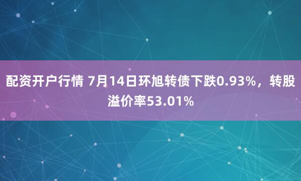 配资开户行情 7月14日环旭转债下跌0.93%，转股溢价率53.01%