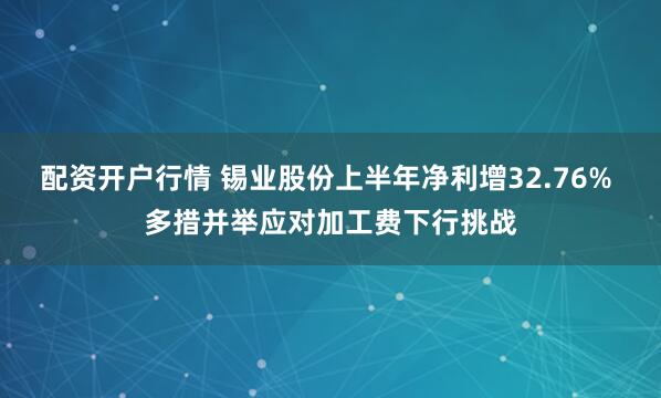 配资开户行情 锡业股份上半年净利增32.76% 多措并举应对加工费下行挑战